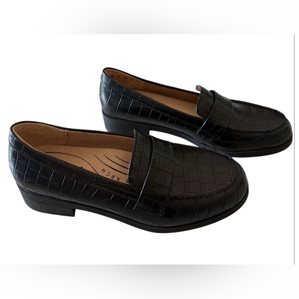 Life Stride Black Y2K Academia Croc Print Faux Leather Preppy Loafers sz6